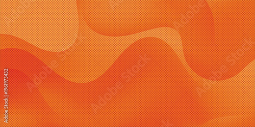 Bright orange composition with organic wave contours and fine dot matrix. Retro-inspired halftone surface, smooth tonal shifts