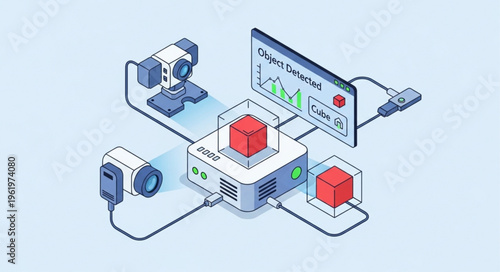Isometric View of Object Detection System with Cameras and Display.