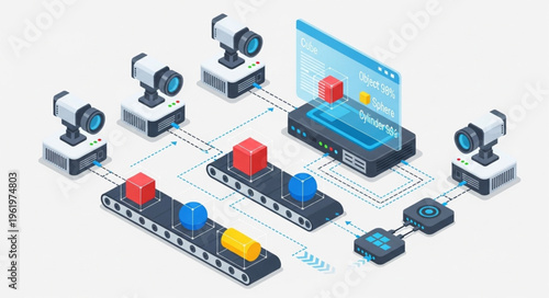 Automated Quality Control System with Conveyor Belts and Cameras.