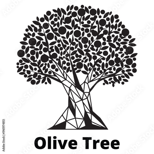 Geometric Tree of Life Illustration with Fruit, Modern and Detailed Artwork Perfect for T-Shirt Printing, Apparel Design, Spiritual or Nature-Themed Graphics, Geometric Art Projects, and Contemporary 