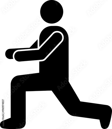 Person in a lunge position with fists clenched