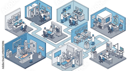 Isometric Illustration of a Modern Medical Research Facility.