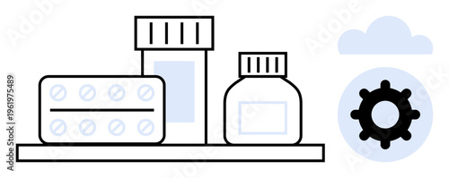Healthcare technology. Healthcare supplies combined with cloud technology for efficient medication management. Healthcare transforming medical delivery systems. For pharmacy, technology, digital