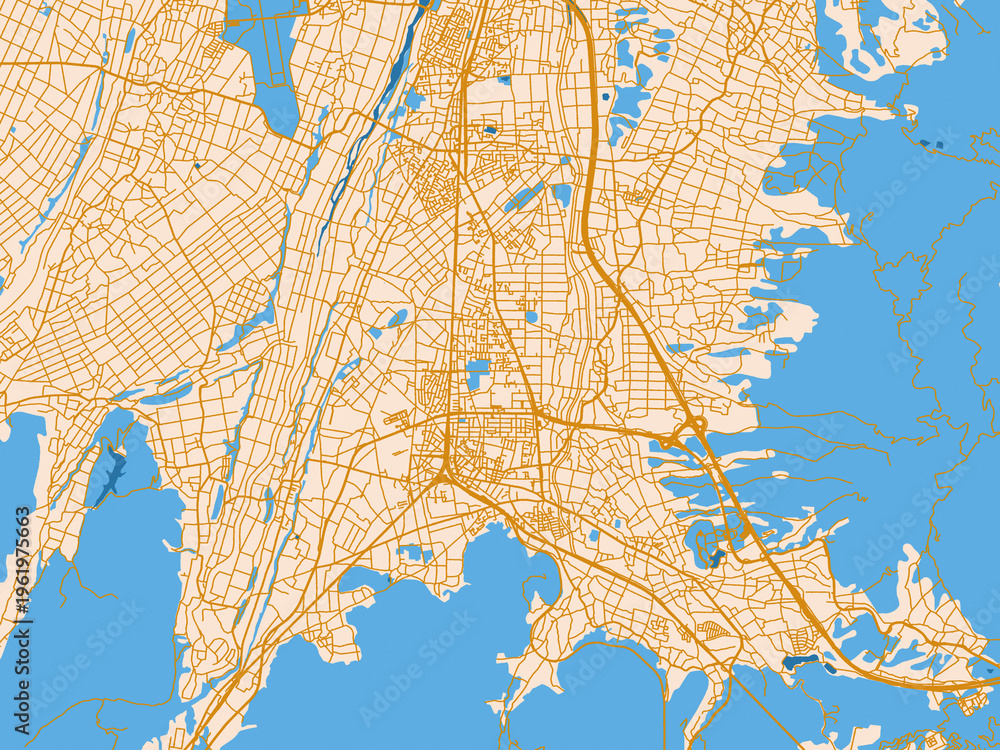 Fototapeta premium Urban map poster of Shiojiri, Japan – cream map with golden roads