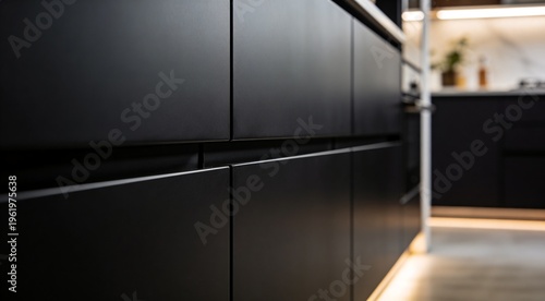 Modern Matte Black Cabinetry: Professional Depth of Field Photography with Sharp Focus and Clean Composition
