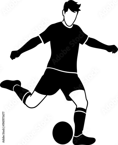 Soccer player kicking a ball in action