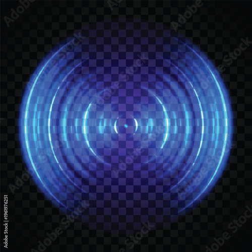 Blue glowing ring sonar sound wave signal concentric circle radio station signal water ripple with circle waves isolated on transparent background