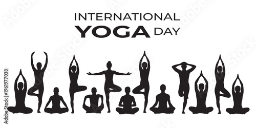 International Yoga Day Banner with Multiple Yoga Poses