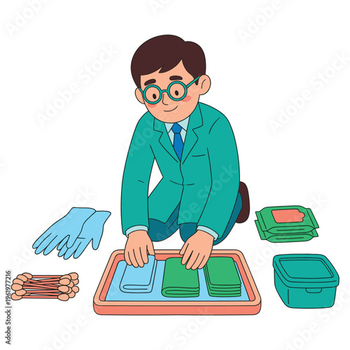 Clinical medical professional preparing essential healthcare supplies for patient safety and sterilization procedures