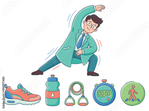 Professional Doctor advocating healthcare and clinical wellness, demonstrating exercises for an active lifestyle