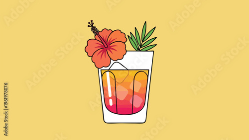 Tropical Cocktail Drink Illustration - Summer Refreshment Beverage Design