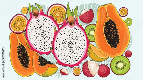 Vibrant Tropical Fruit Assortment for Healthy Lifestyle Marketing & Food Design