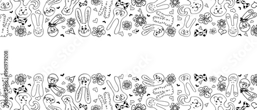 Elegant template hand drawn design with funny rabbit faces and place fore text. Great for invitations, cards, banners, wallpaper, vector design