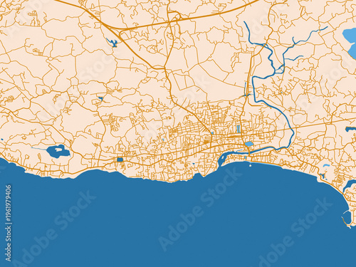 Bild auf Leinwand City map poster of Matara, Sri Lanka – mustard-gold streets on cream