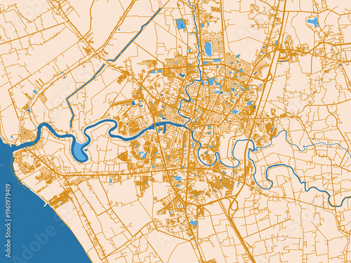 Фотография City layout poster — Alor Setar, Malaysia – golden linework with blue water