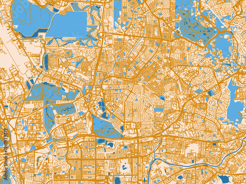 Obraz na plátně City map poster of Petaling Jaya, Malaysia – cream map with golden roads