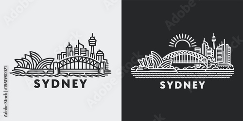 Sydney Skyline Line Art Illustration Vector