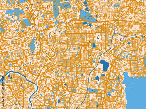 Foto Street network map of Subang Jaya, Malaysia, light cream and blue contrast