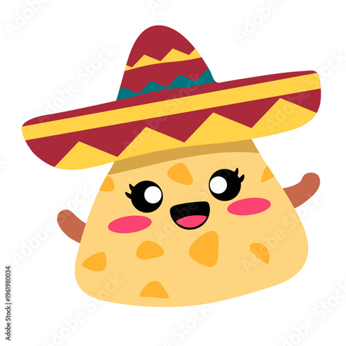 A colorful cartoon taco wearing a sombrero with a cheerful expression on its face