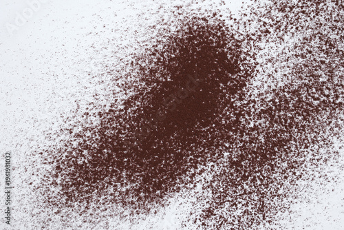Cocoa powder on a white background, copy space for text
