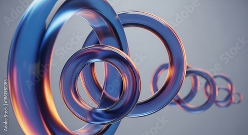 Interlocking glass rings with gradient reflections in depth perspective