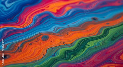 Vibrant fluid paint waves with soft lighting and colorful tones