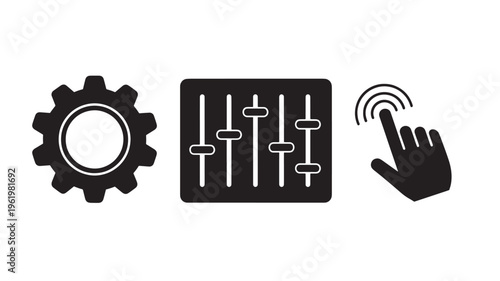 Technology Icons Set Gear Control Panel Touchscreen Interface Vector Collection