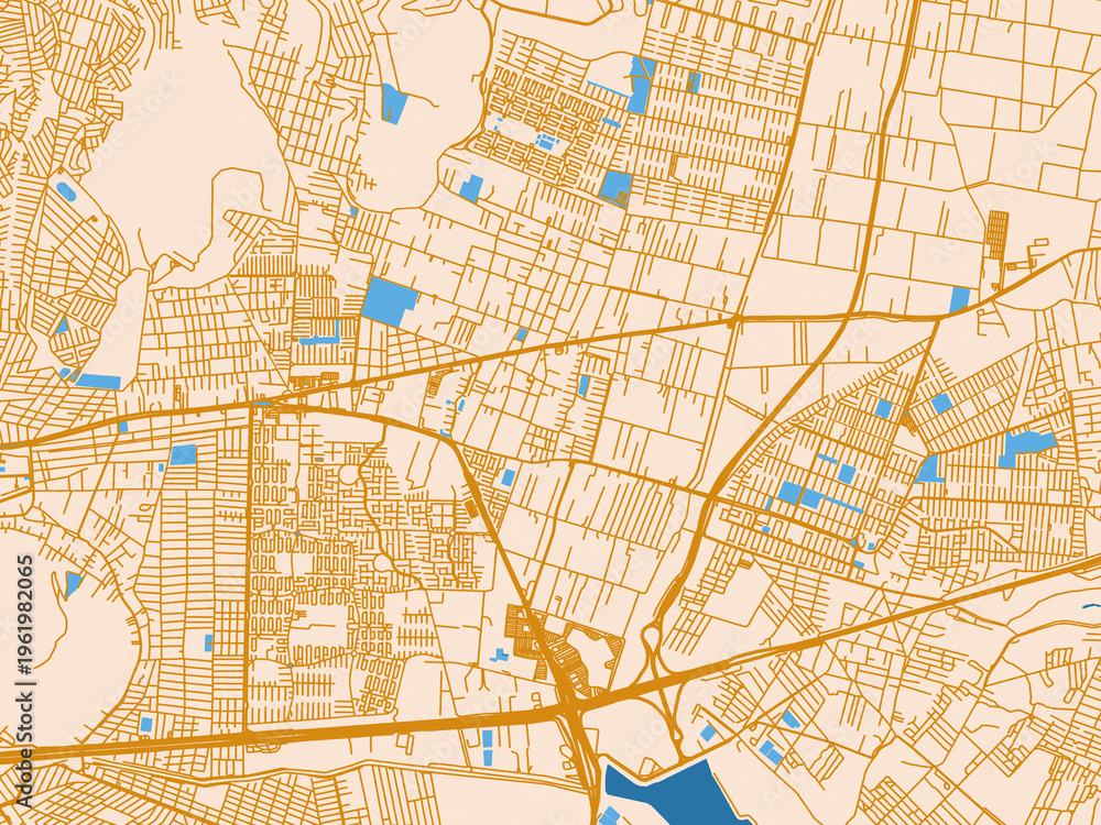 Fototapeta premium Urban map poster of Ixtapaluca, Mexico – golden linework with blue water