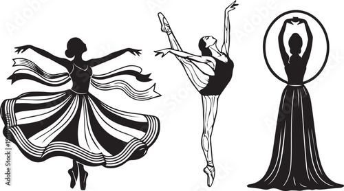 Elegant dance poses silhouette art