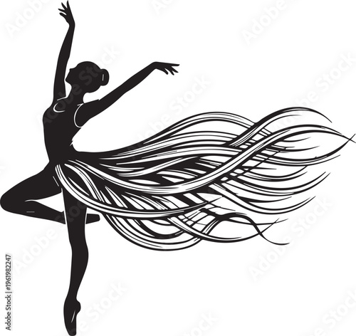 Ethereal ballerina silhouette with flowing skirt