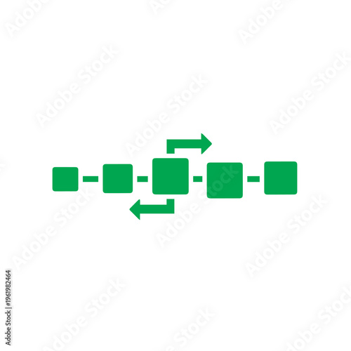 Green square blocks connected in a horizontal line demonstrate an iterative workflow or agile development process structure.
