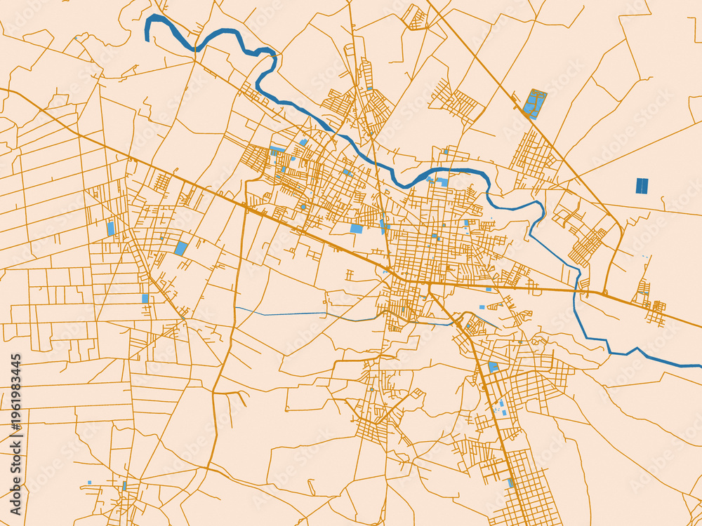 Naklejka premium City layout poster — Rioverde, Mexico – mustard-gold streets on cream