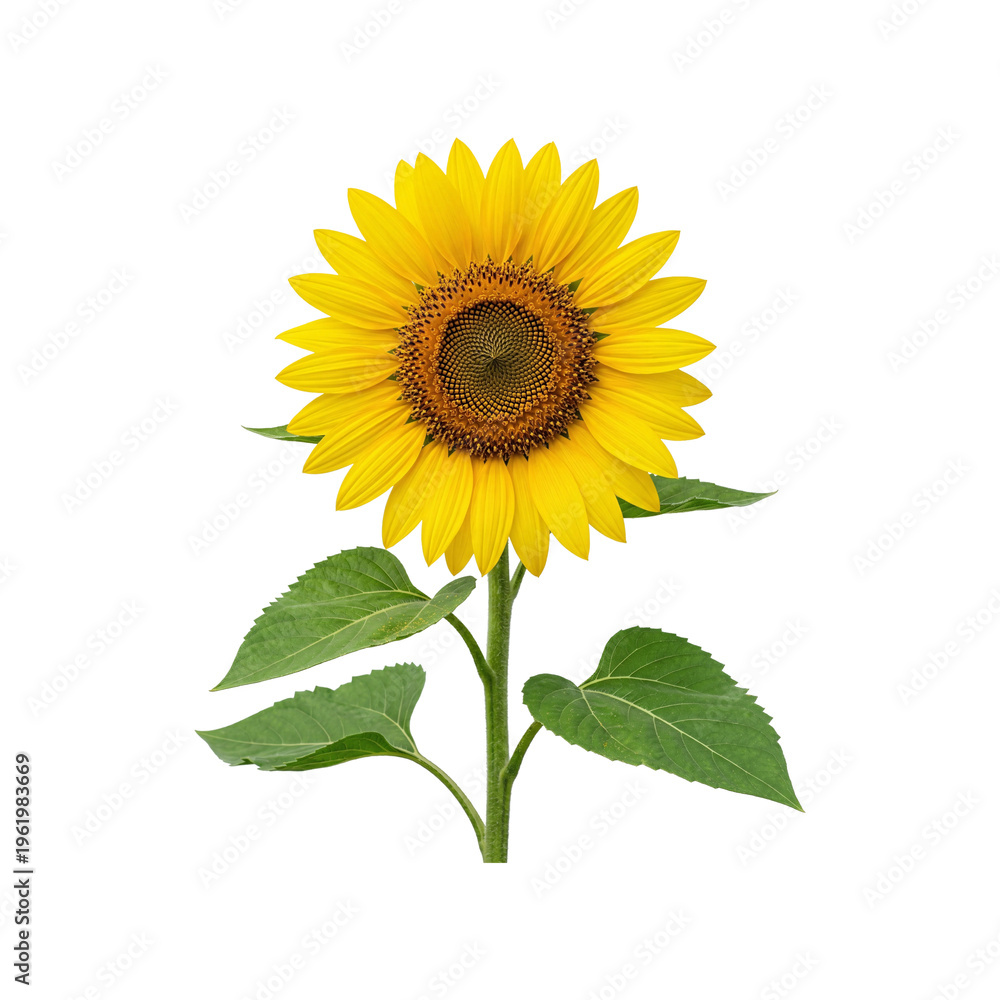 Obraz premium Vibrant Yellow Sunflower with Stem and Leaves
