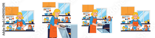 Woman baking cookies in a bright kitchen