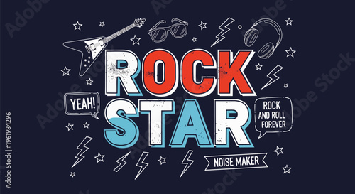 Modern Illustration with Detailed Typography against a Dark Background, ideal for music promotions, event posters, and merchandise designs.