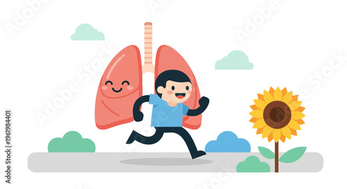 Cartoon man running with lungs.