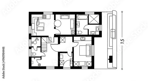 Detailed home floor plan design.