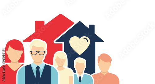 Family standing in front house.