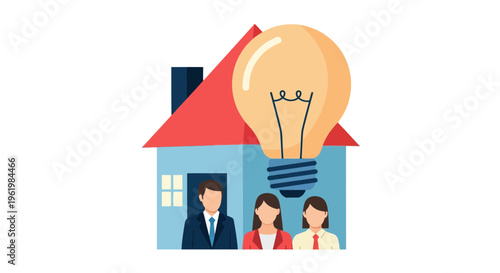 Family with light bulb idea home.