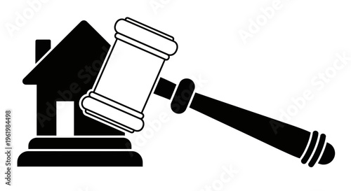 Gavel and house icon symbol.