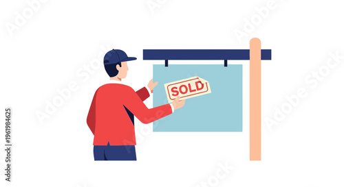 Man holding sold real estate sign.