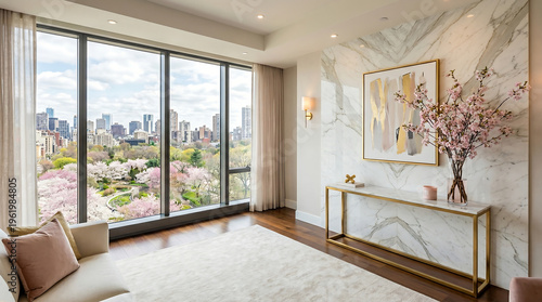 Modern luxury penthouse with city park view zoom background