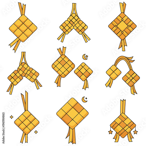 Assorted Yellow Woven Bags and Pouches.