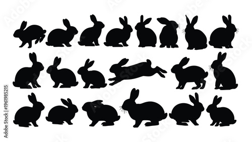 Collection of black rabbit silhouettes in various poses