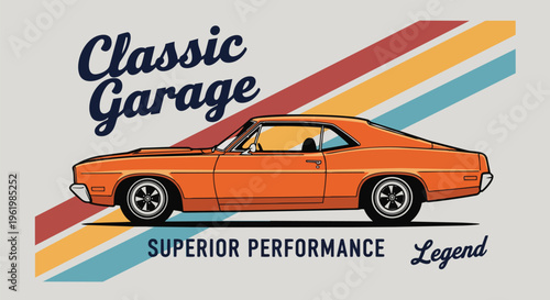 Vibrant Car Design with Gradient on background, Vintage Automotive Aesthetic ideal for car advertisement, retro design, and classic car posters.