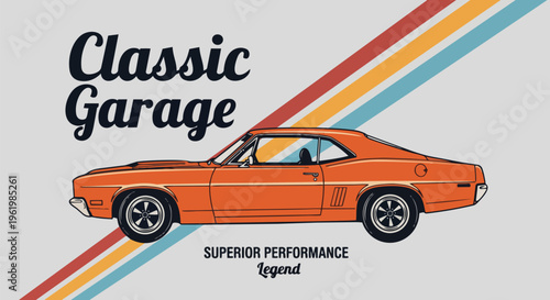 Vibrant Car with Retro Stripes concept for advertising campaigns, automotive blogs and vintage car shows.