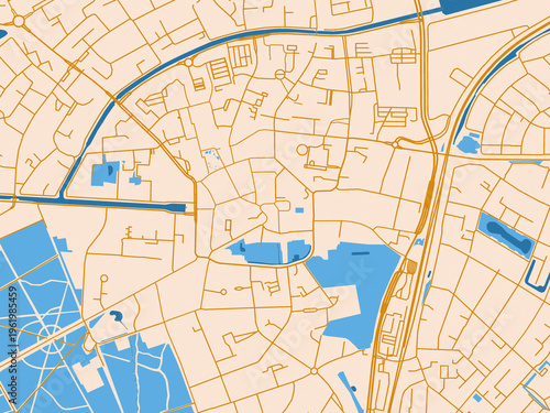 Minimal city map of Assen Centrum, Netherlands with light cream and blue contrast