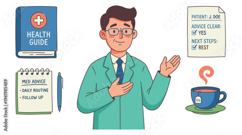 Friendly professional doctor offering healthcare advice for patient well-being in a clinical setting