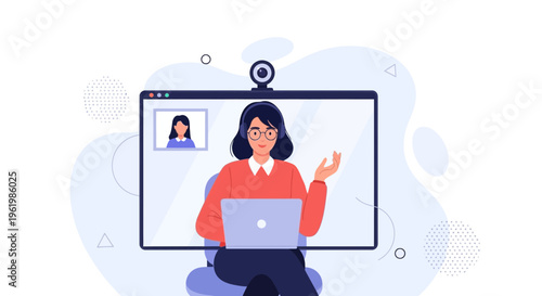 Video conference call with remote colleagues, online meeting, virtual communication