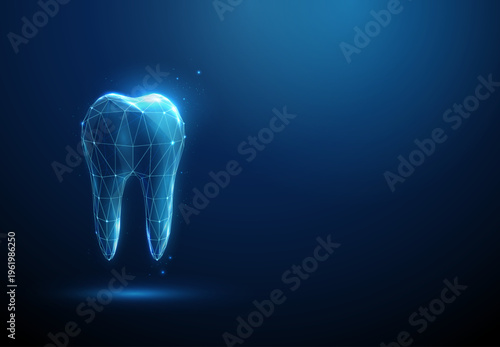 3d blue tooth. Dental treatment, enamel protection, cavity prevention, restorative dentistry, prosthetics, implants, clinical hygiene, professional dental care concept.